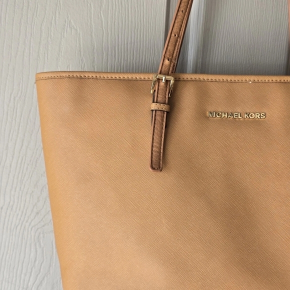 MICHAEL KORS Jet Set Tote Bag  Saffiano Leather Brown Tan 16x10 Large - Picture 4 of 15